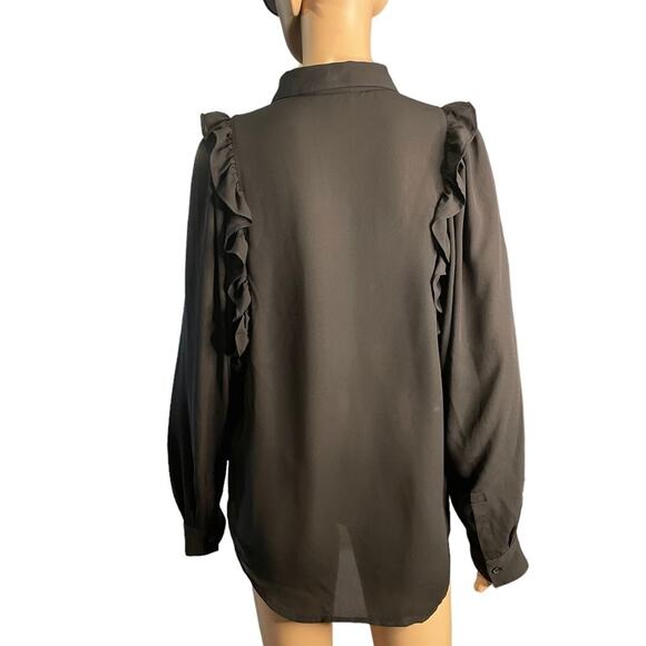 Leith black long sleeve lightweight button down ruffle blouse size medium - Picture 7 of 13